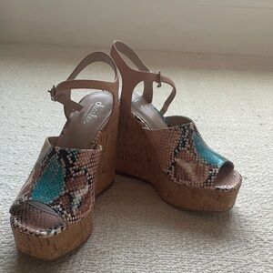 Charles David Snakeskin Wedges with Cork Heel